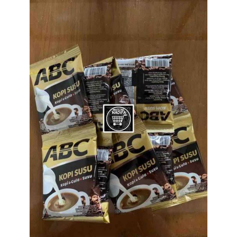 

Kopi Abc susu/kopi&gula+susu Net:30g (1renceng 10pcs)