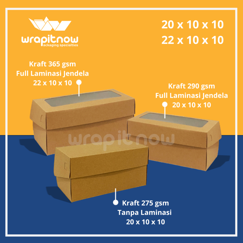 

Dus Kraft 22x10x10 Dus 20x10x10 Laminasi/ dus bolu gulung/ dus roti bakar/ dus bombolini/ box kraft