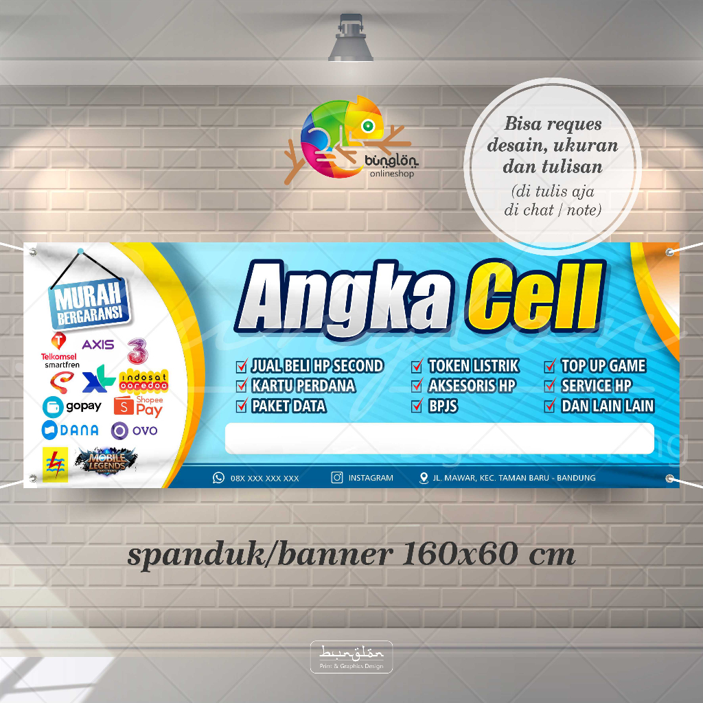 

Size 160x60 Cm Spanduk Banner Konter, Spanduk Toko, Spanduk Celluler