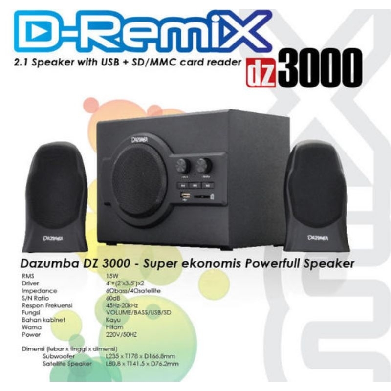 DAZUMBA SPEAKER REMIX DZ 3000 USB/SD/MMC CARD SPEAKER DZ 3000