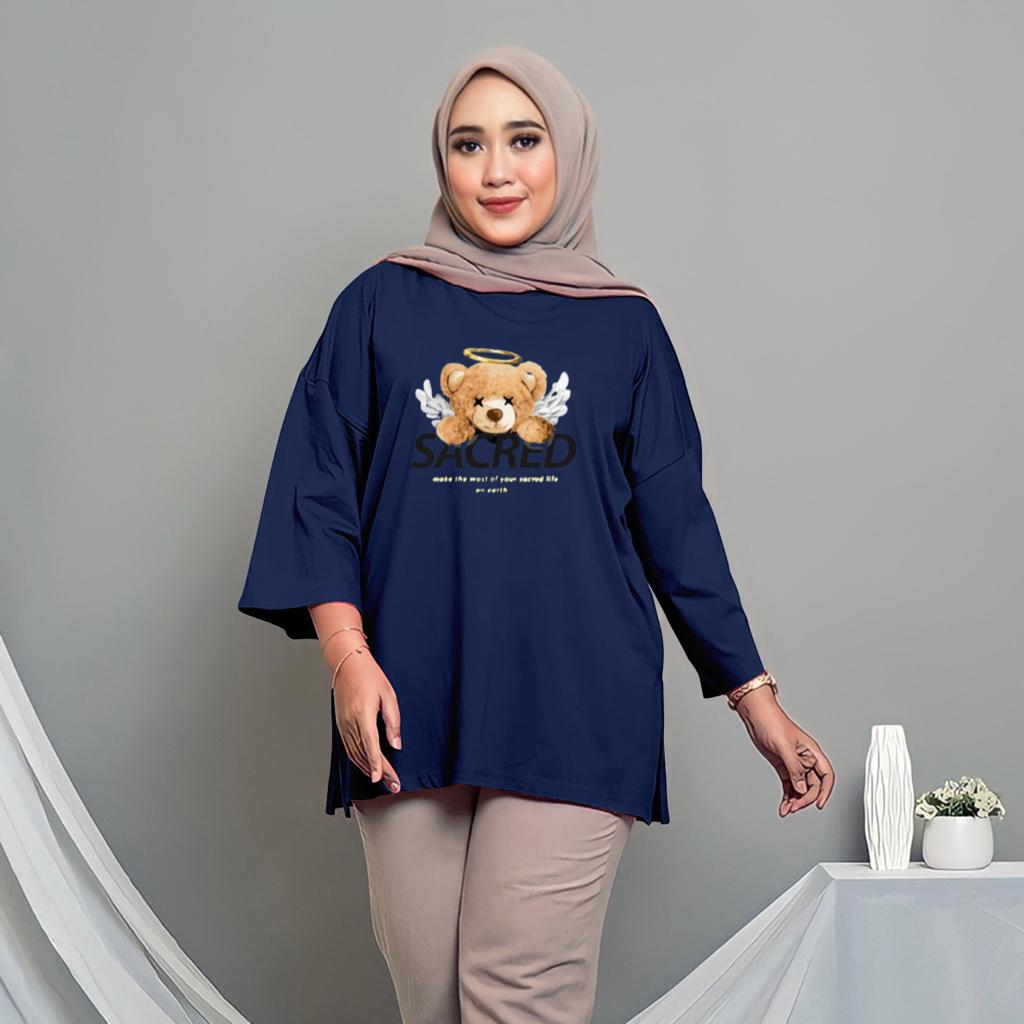 kaos wanita oversize bermotif jumbo ld 120 cm - ld 140 cm/kaos layla