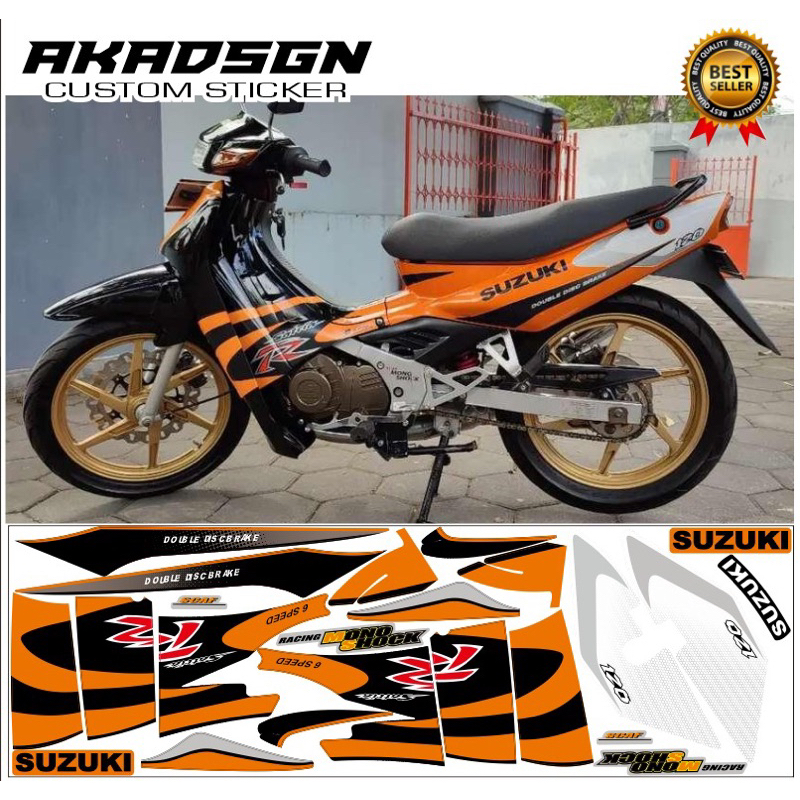 sticker striping Suzuki Satria R 120 2002 oren hitam lumba laminasi glossy