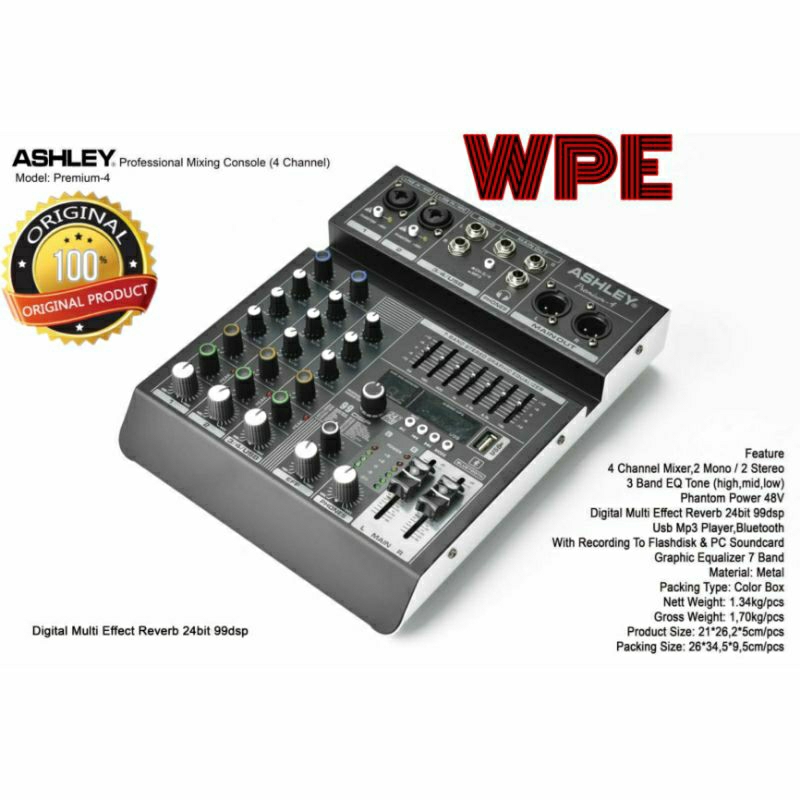 Mixer audio Ashley Premium 4 Original 4 Channel Bluetooth - USB With Soundca