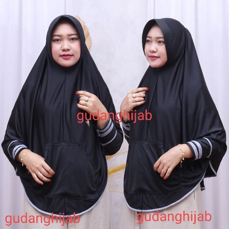 TERLARIS (COD) JUMBO HIJAB LENGAN SAKU LIST JERSEY PREMIUM JILBAB INSATN LENGAN PANJANG HIJAB TANGAN