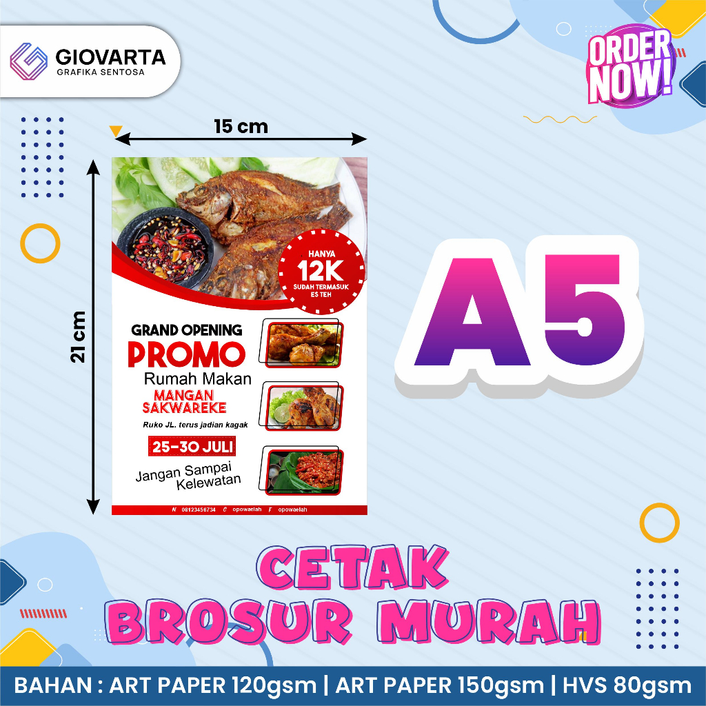 

CETAK FLYER A5 / CETAK BROSUR / 1 SISI / CUSTOM BROSUR A5 FULL COLOUR