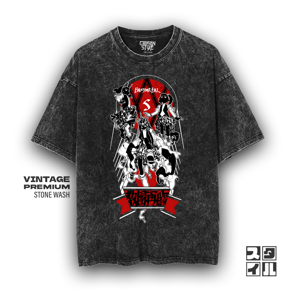 Caption'Style Baju Band Baby Metal S Kaos Stonewash | Kaos Oversize Wanita | Kaos Pria | Kaos Keren 