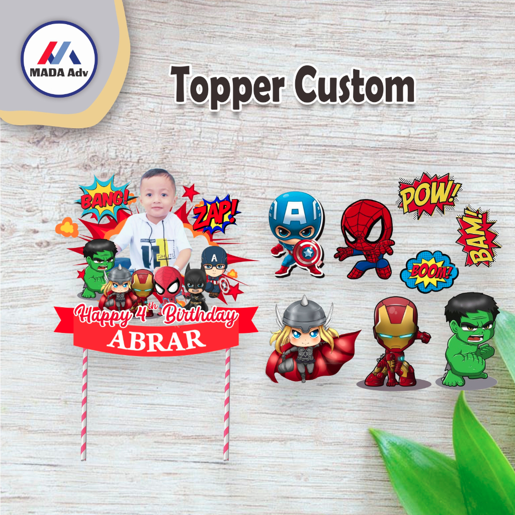 Topper Cake Kue Avenger Superhero/ Topper Cake Kue Murah/ Topper Cake Kue Nama & Foto / Topper Cake 