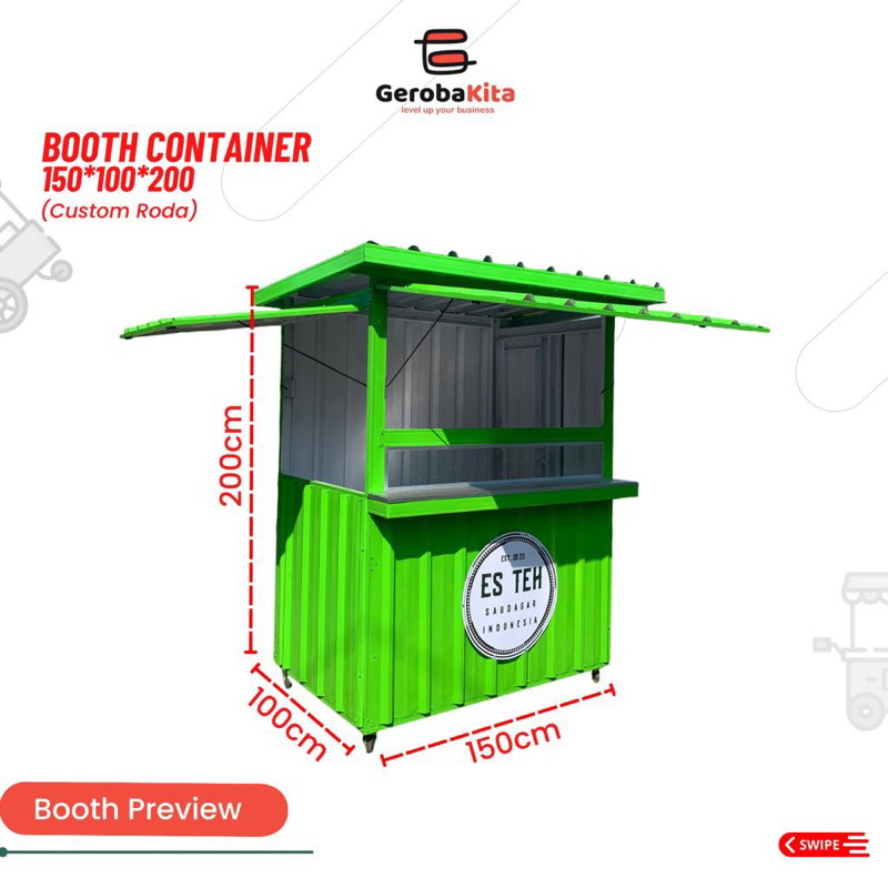 Booth Container 150x100x200 Custom Sekat Kaca