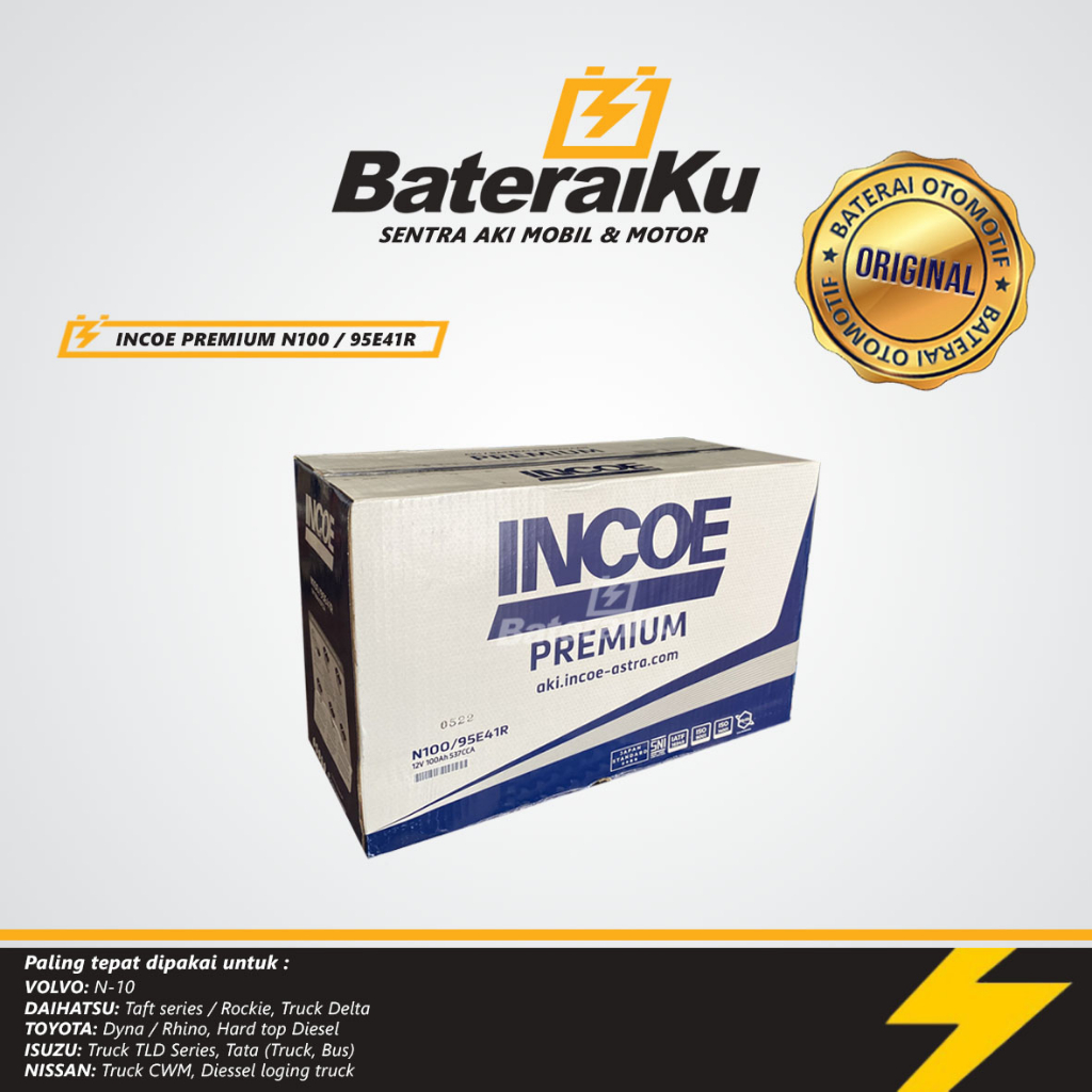 Aki Mobil Incoe Premium N100 Untuk Truk, Genset, Aki Kapal, Taft Series, Hardtop, Rhino, Dyna