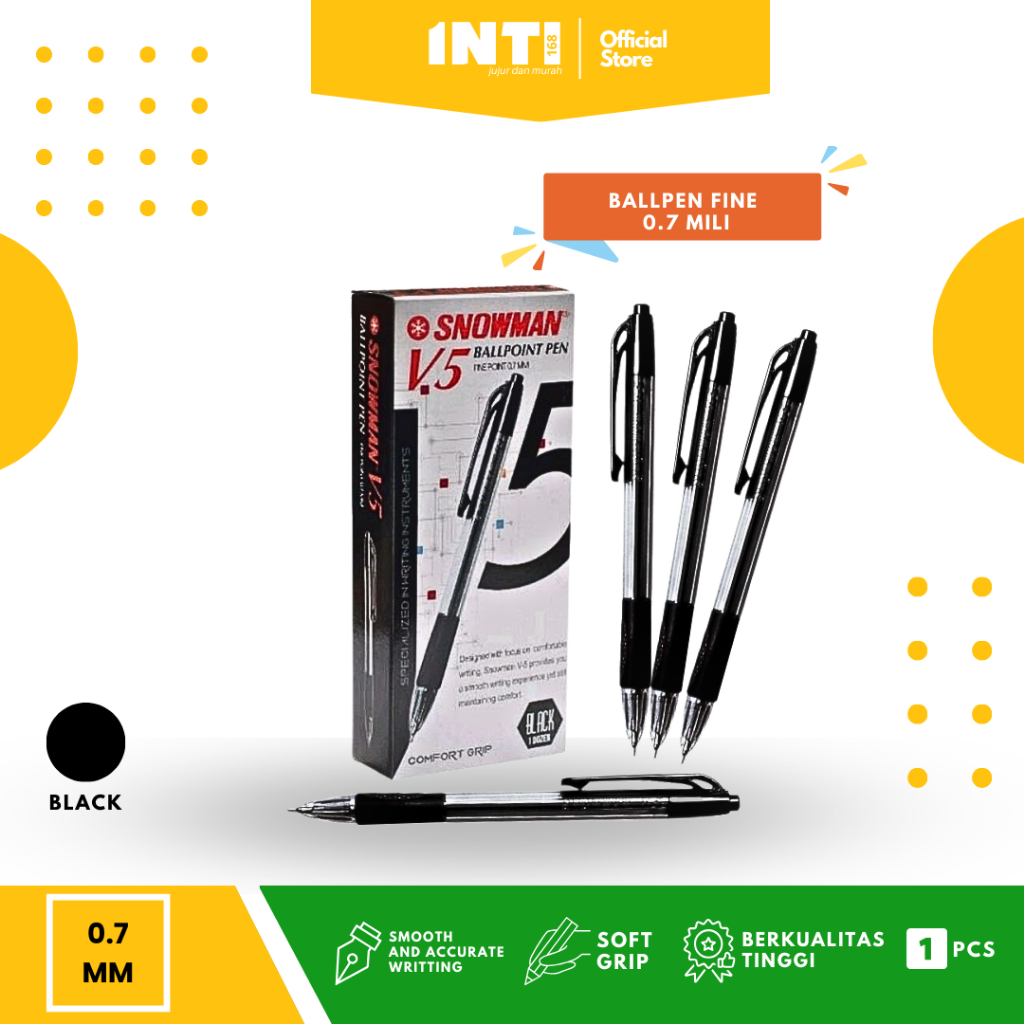 

Bollpoint/pen/pulpen SNOWMAN V5 Hitam 1PK
