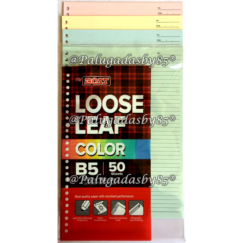 

(1 Pak Isi 50 Lembar) Loose Leaf BIG BOSS B5 50 Lembar Rainbow / BigBoss Loose Leaf 50 B5 Berwarna / Isi Kertas File B5 50 / Binder Big Boss B5 50