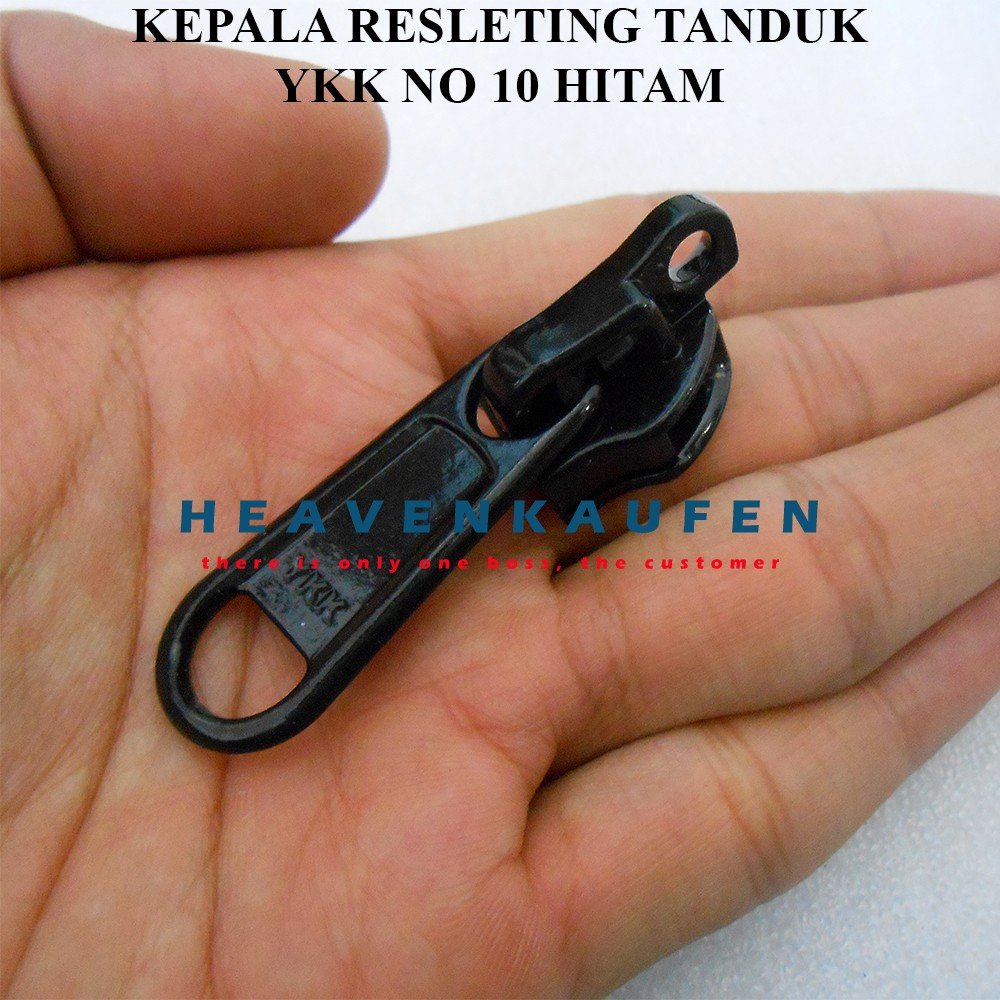 Kepala Resleting YKK coil no 10 tanduk lubang gembok hitam zipper head gigi jumbo besar rit ritsleti