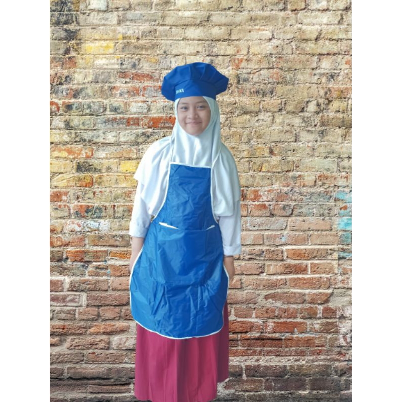 CELEMEK ANAK APRON CHEF PRIA WANITA|| TOPI KOKI CHEF BORDIR ||TOPI KOKI CHEF COSTUM AMERICAN DRILL |