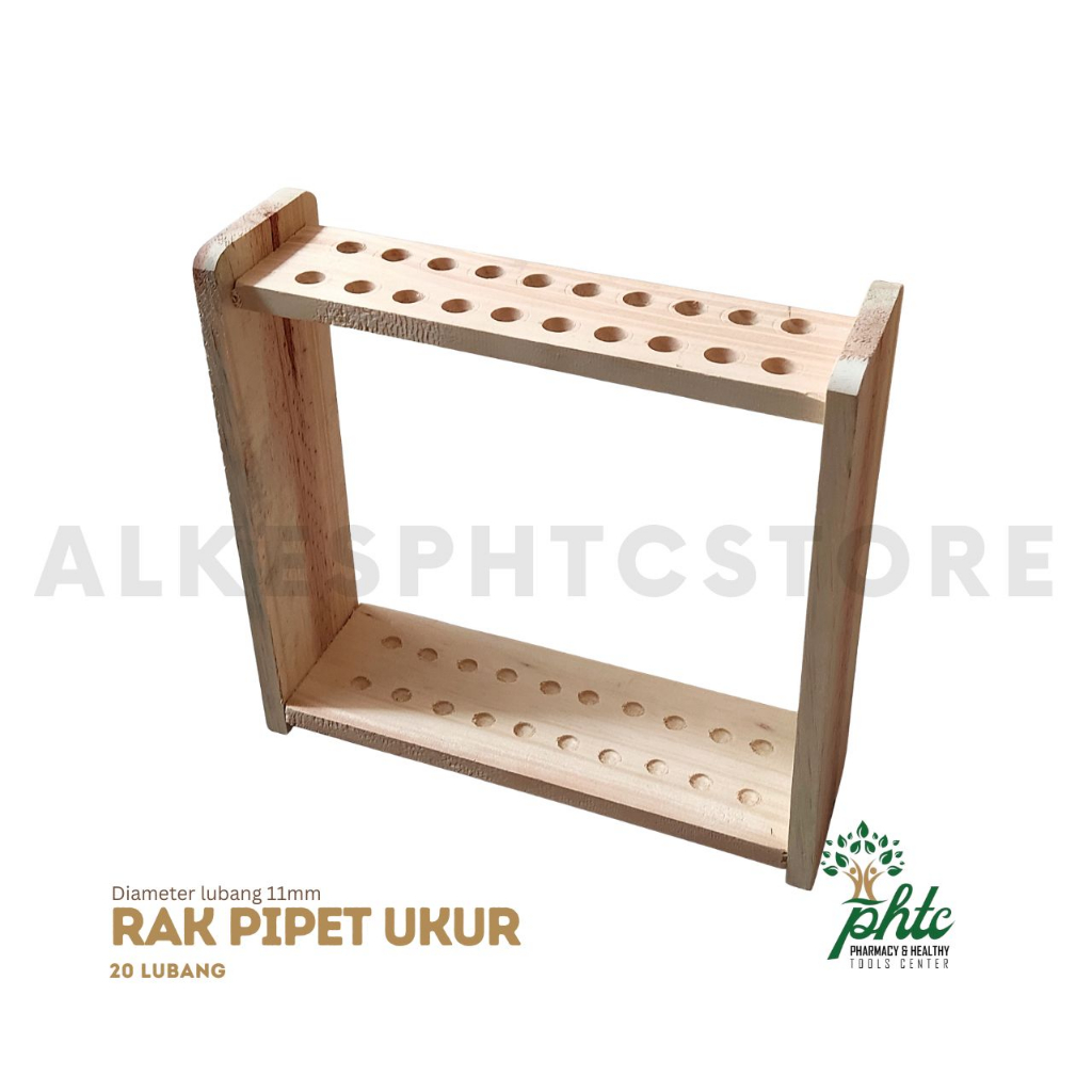 Rak Kayu Untuk Pipet Ukur / Rak Pipet Ukur Kayu 20 Lubang / Stand Pipet Ukur