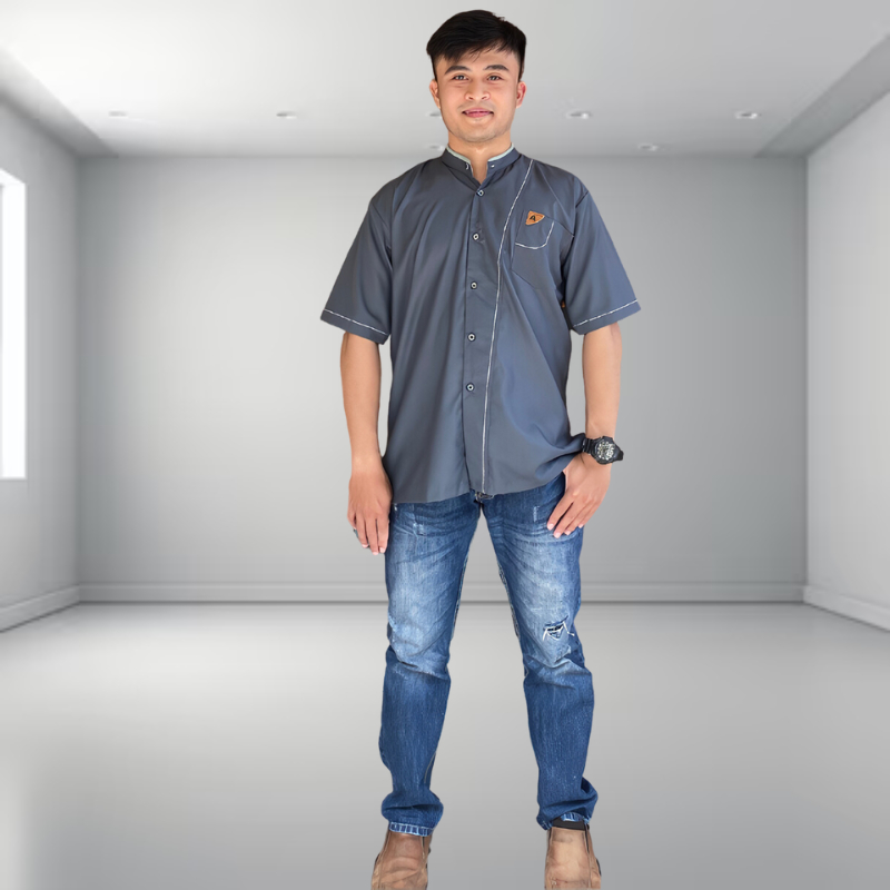 PAKAIAN MUSLIM PRIA DEWASA GREY LENGAN PENDEK BAJU KOKO MUSLIM TOYOBO PREMIUM
