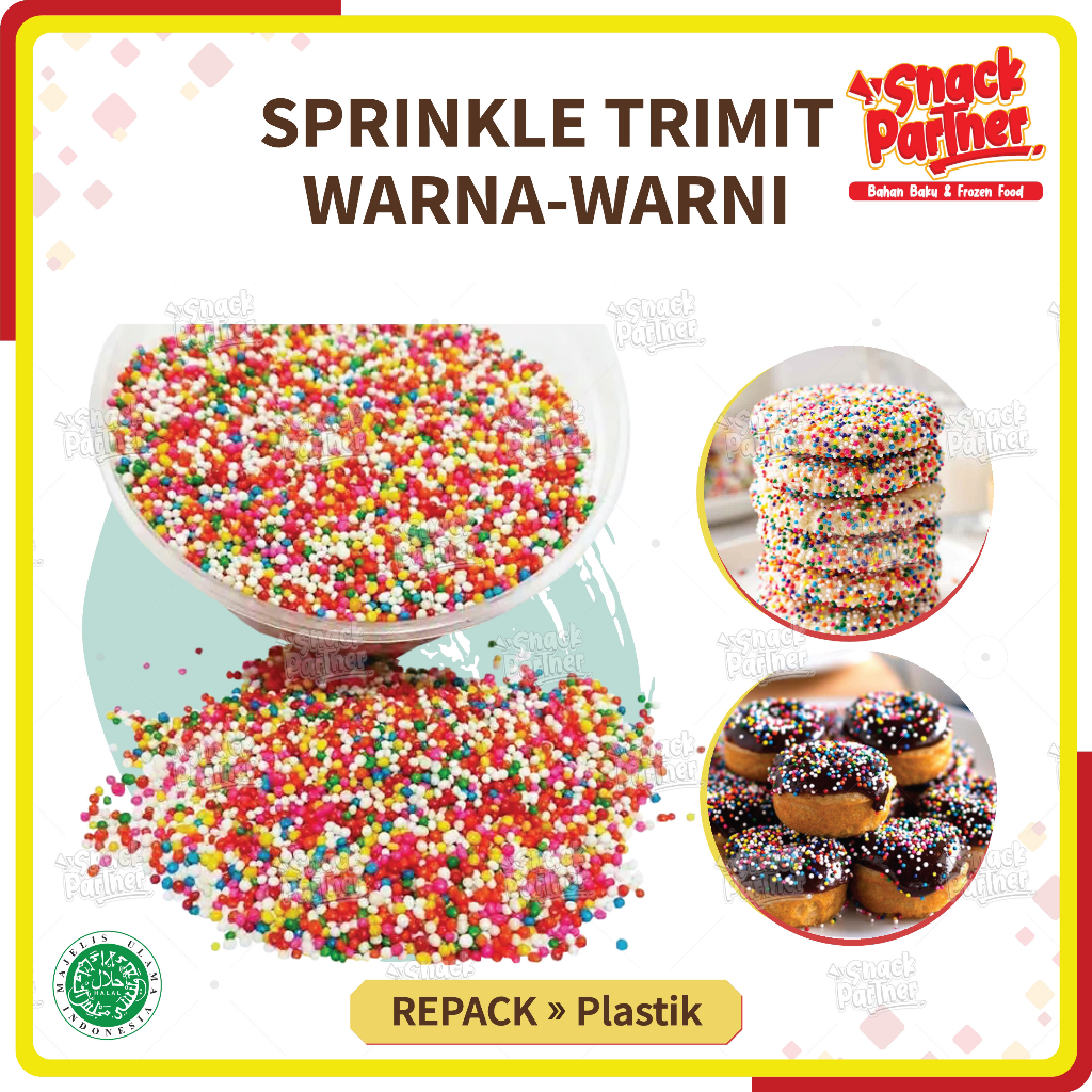 

SPRINKLE TRIMIT Gula Butir REPACK 50 / 100 / 250 GR - Springkel Gula Pasir Rainbow Warna-Warni / Topping Hiasan Cake Kue Donut Roti Minuman Ice Cream Es Krim Chocolate Coklat