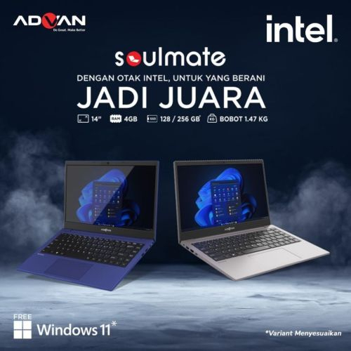 Advan Laptop Soulmate 14 Celeron N4020 4GB/128GB Win 11 Home - Grey/Blue/Black