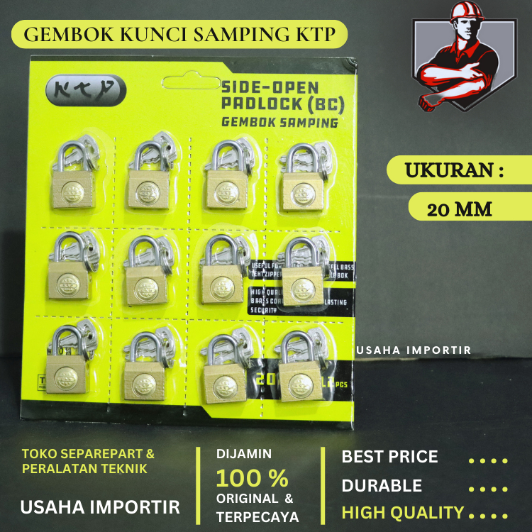 Jual Gembok Samping KTP 20 mm Kunci Kuningan Gembok Samping 20mm | Gembok Koper | Gembok Tas | Gembo