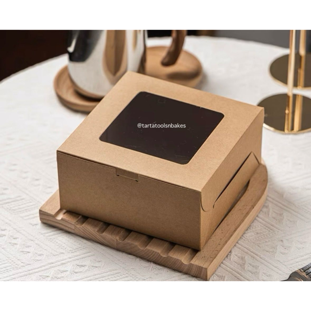 (5PCS) Kotak Egg Tart Brown | Box Mika Kue Cake / Cheese Cake Bosque / Mochi | Window 16x16xT5 CM