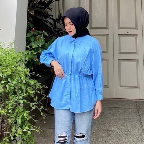 Restian Blouse Linen Kerut Depan Kekinian Atasan Kemeja Blouse Wanita Korea