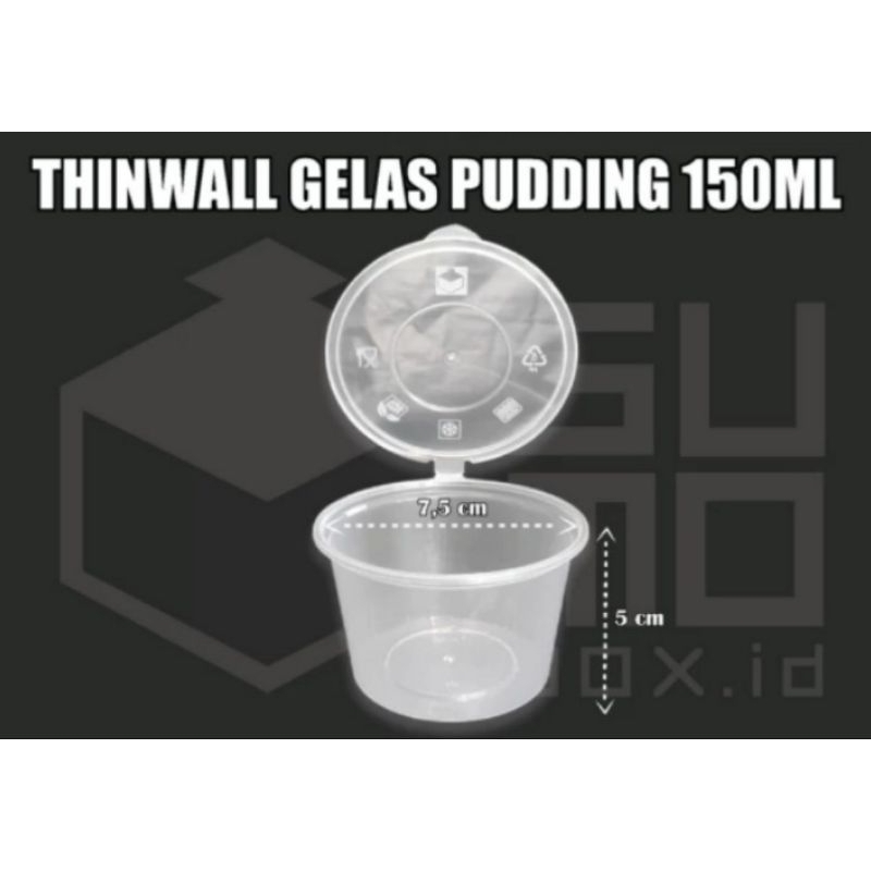 Cup Puding / Sauce Cup 150ml Thinwall. Wadah Takeaway. Tutup Rapat Anti Tumpah (isi 50 pcs)