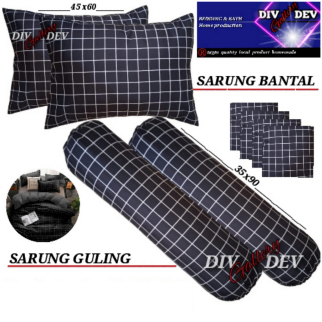 PROMO..  Sarung Bantal Kotak-kotak Aesthetic 1 Set Guling Murah  King Size 45x60 | 35x90