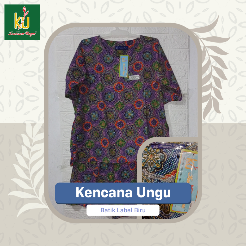 Setelan Batik Kulot Jumbo Kencana Ungu Label Biru Motif 2