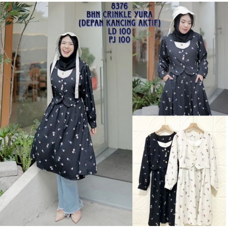 TUNIK BUNGA CRINKLE YURA / ATASAN TUNIK MODEL KEKINIAN BAHAN CRINKLE