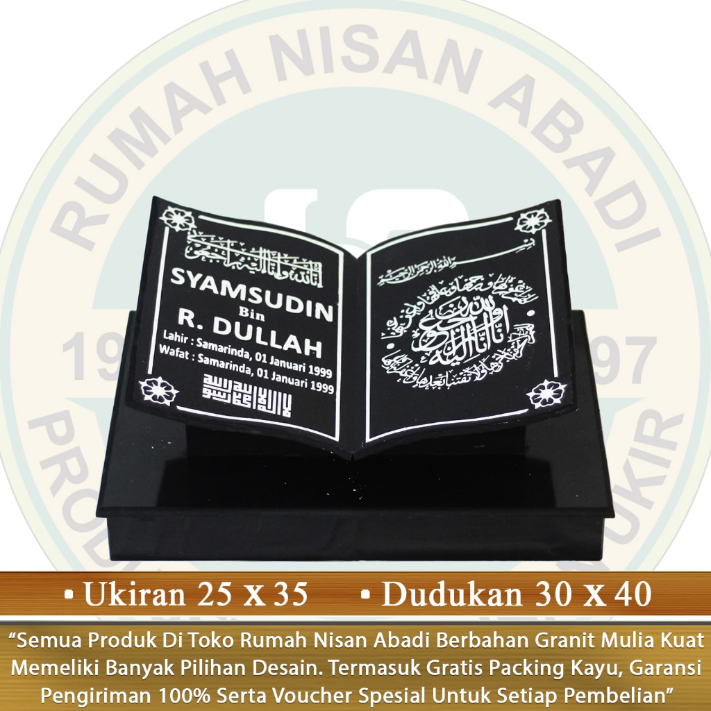 Batu Nisan Maesan Makam Granit Model Bentuk Buku Alquran Kijing Kuburan Dudukan Full Lengkap Set