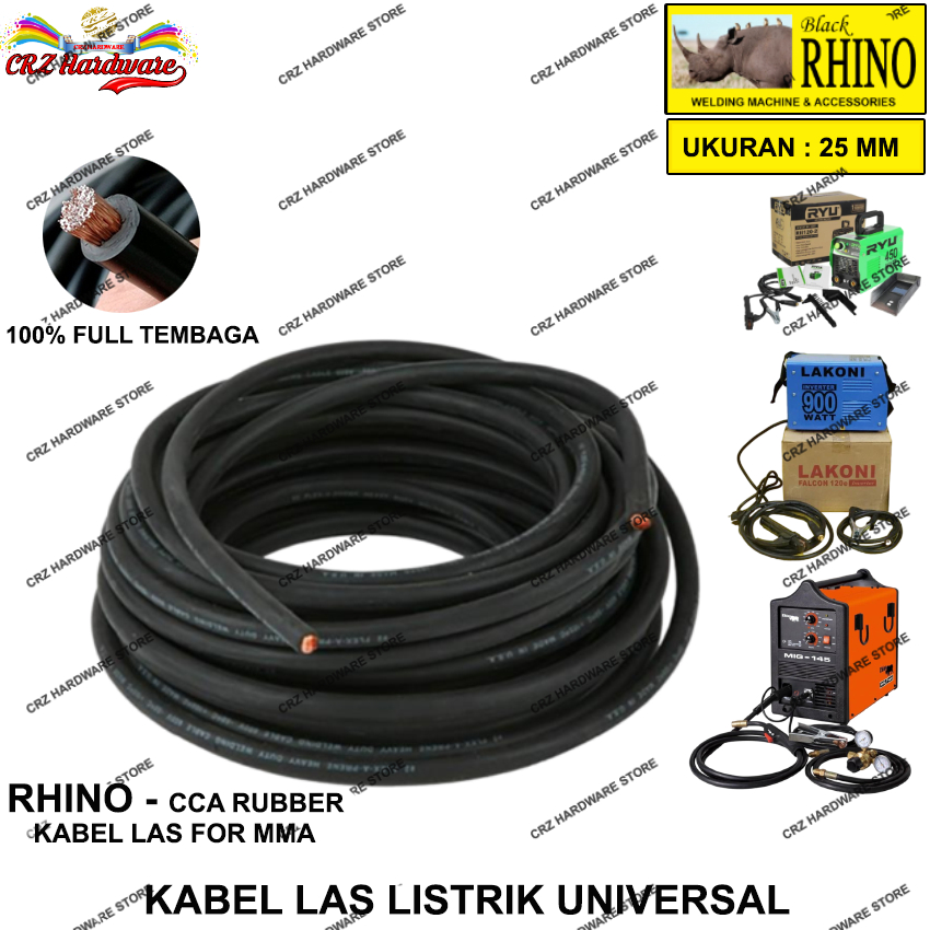 Kabel Las RHINO 25mm Hitam Original Kabel Las Listrik Meteran
