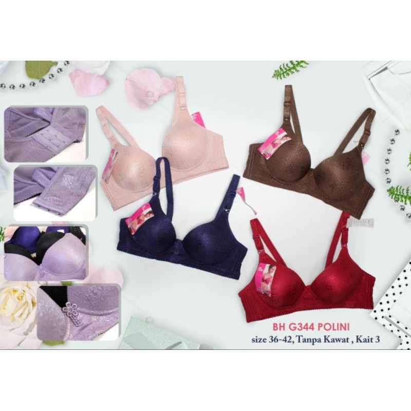 Polini G344 bra/bh wanita push up tanpa kawat pakaian dalam wanita size  36-38-40-42 kait 3