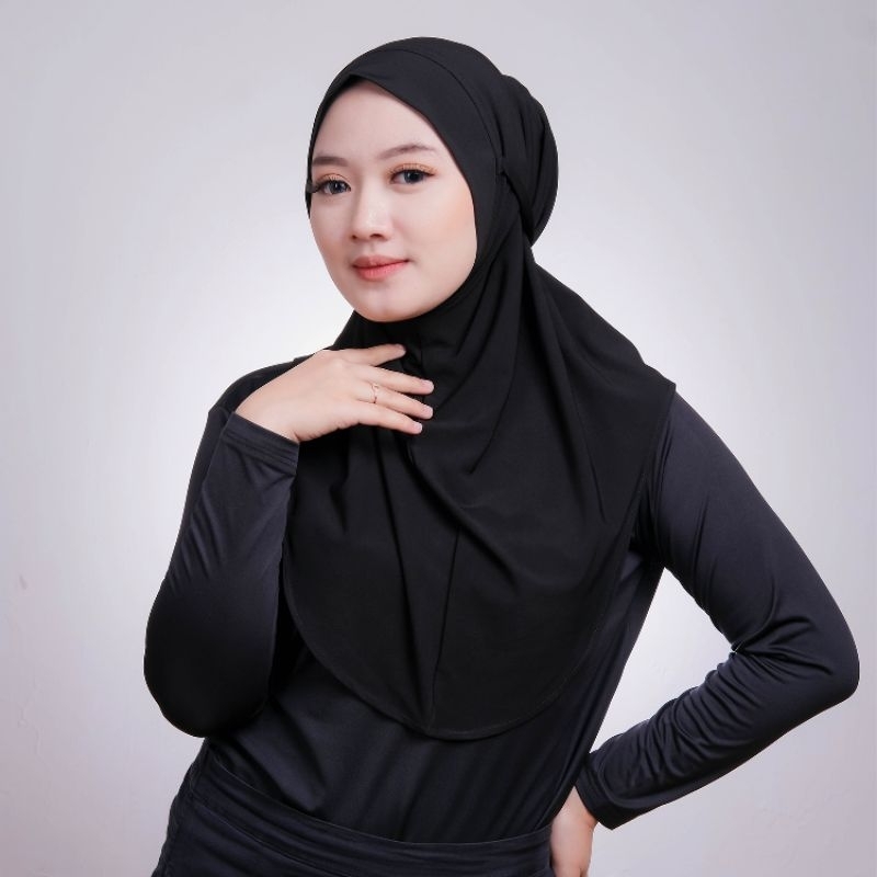 Hijab Bergo Sport - Jilbab Kerudung Bergo Instan Tali Olahraga Gym Lari Renang Zumba Sepeda Polos - 