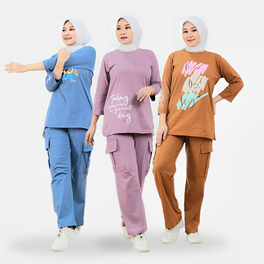 One Set Cargo Wanita - Setelan Baju Celana Cargo Wanita Moana Set Zolaris