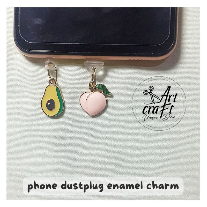 enamel dust plug charm enamel satuan peach avocado ( iphone usb type c android mikro headset strap) 
