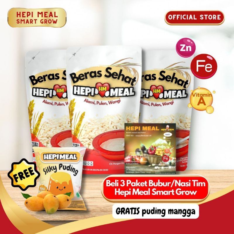 HEPI MEAL Smart Grow Bubur / Nasi Tim ×3 GRATIS Puding Mangga