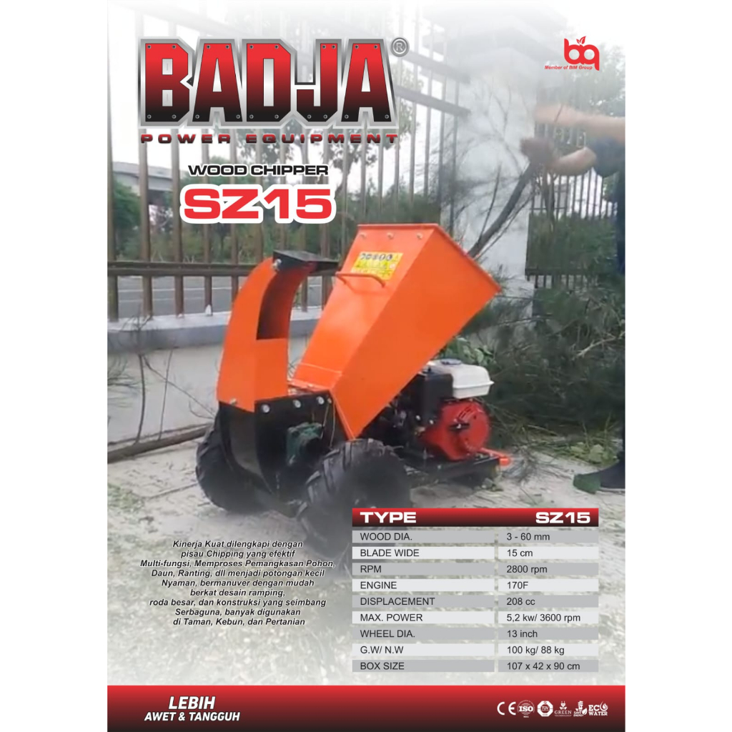 Badja Sz15 Wood Chipper - Mesin Cacah Ranting Daun Pohon / Pemangkas