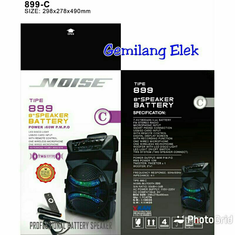 Speaker Portable Wireless NOISE 899 C ( 8 inch)  Original