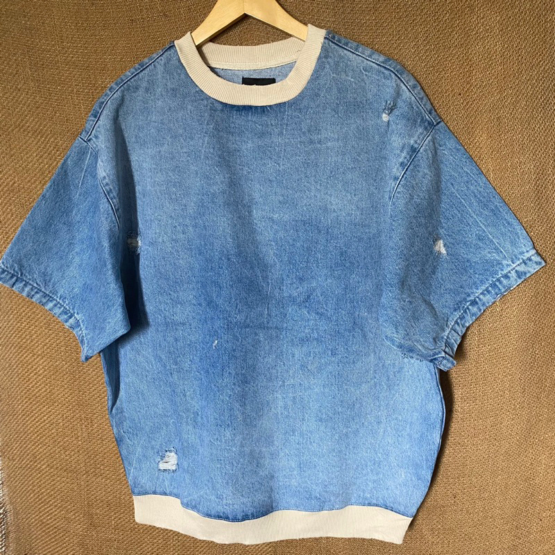 Zara Oversized Ripped Denim T-Shirt Man