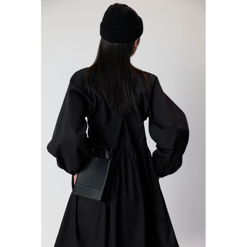 zara long dress poplin katun hitam S