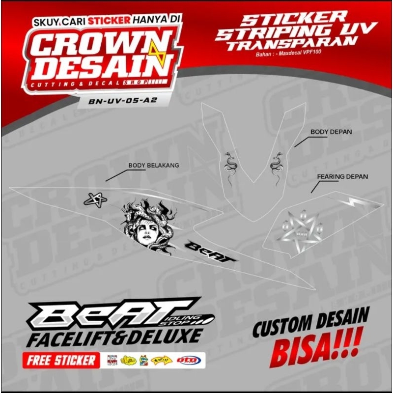 striping beat new uv transparan / striping variasi beat new / striping beat new deluxe uv transparan