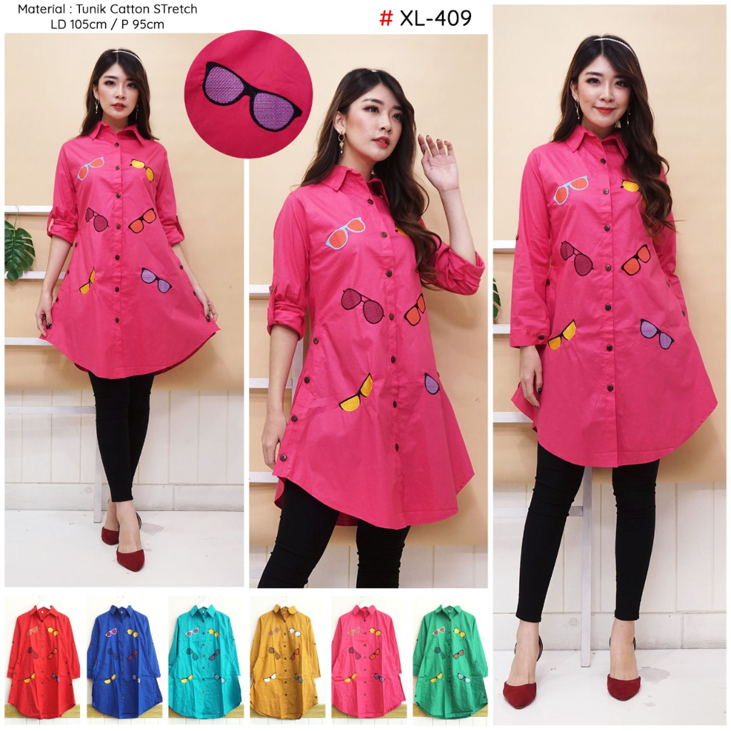 Baju Tunik Wanita Bordir Gambar Bahan Katun Stretch Ukuran XL