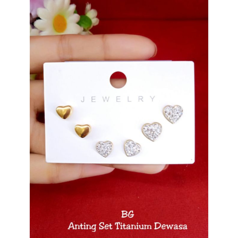 Anting Tusuk Titanium Gold isi 3padang