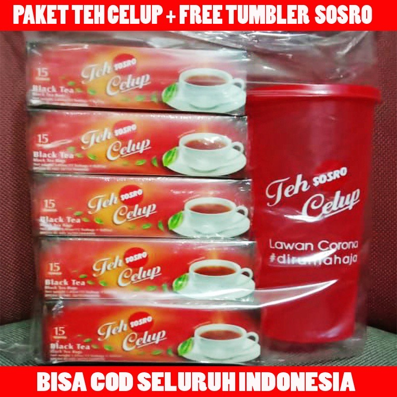 

PAKET teh celup Sosro 15bag isi 5box free Tumbler/ paketan Sosro celup free gelas cantik 500ml exp 2025