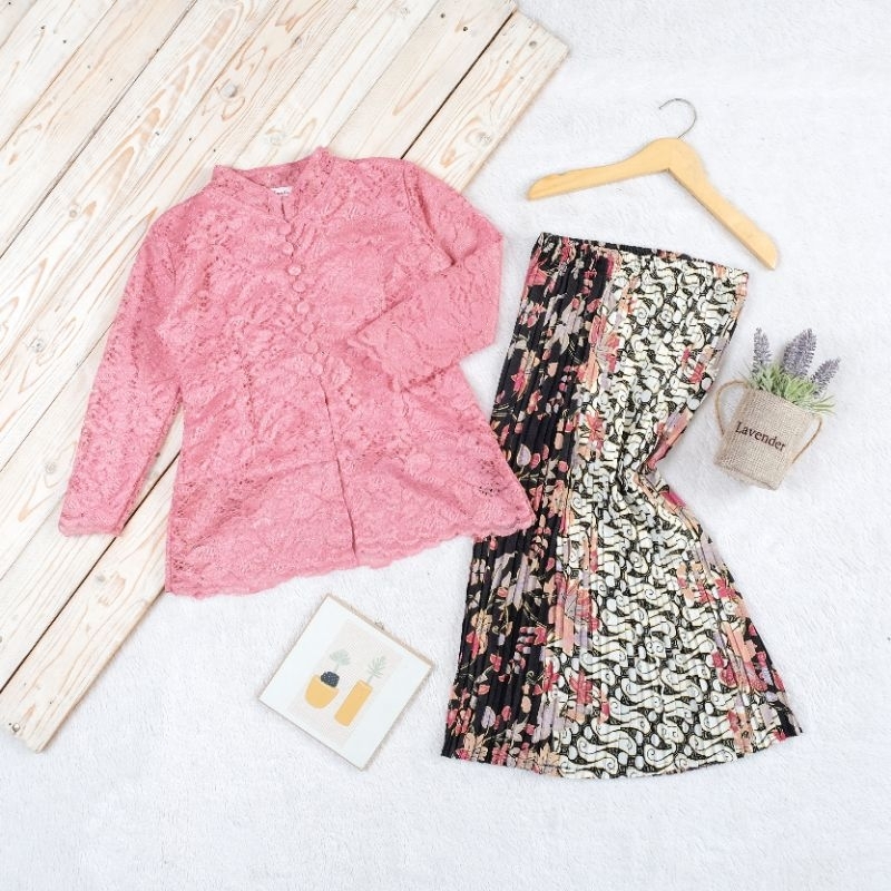 SET KEBAYA ANAK PEREMPUAN MODERN MODEL INDAH / BAJU KEBAYA BROKAT SETELAN ROK PLISKET ANAK 3 - 10 TA