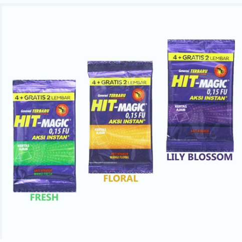 HIT MAGIC KERTAS 4+2 LEMBAR ECER OBAT NYAMUK BAKAR PEMBASMI HAMA SERANGGA FLORAL FRESH LILY BLOSSOM 