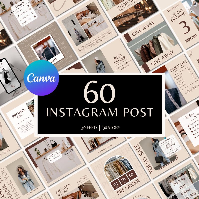 60 design estetik canva template instagram feed dan story