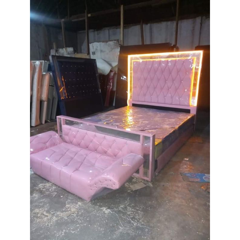 (COD)Divan andin kaca LED + laci sofa+ divan 160 × 200