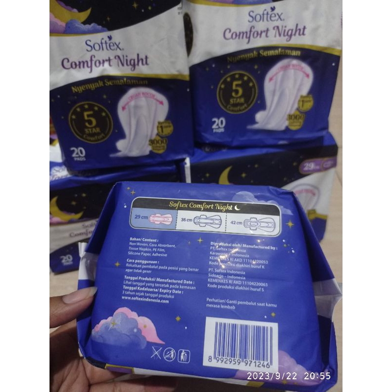 Softex comfort night, 20 pcs, panjang 29 cm, dengan sayap