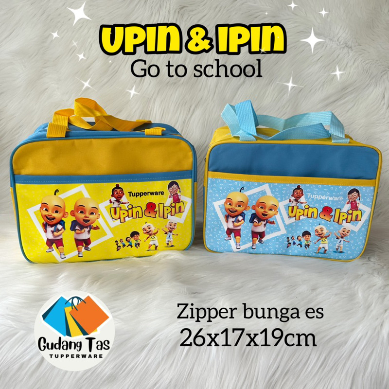 Tas bekal Upin & Ipin go to school (zipper bunga es)// tas bekal upin ipin