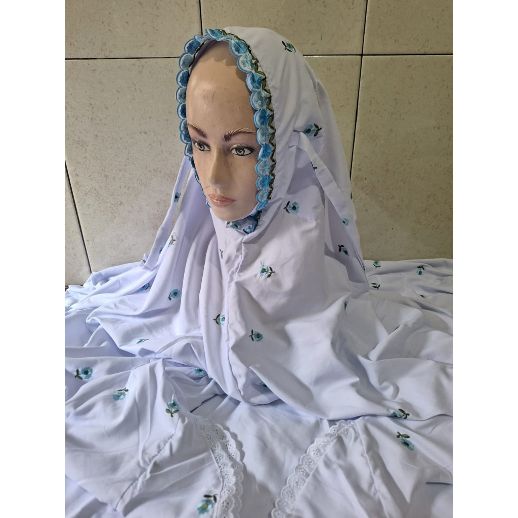 Mukena Mukenah Rukuh Panjang Terusan Lajuran Dewasa Motif Bordir Sutra Mukena Terusan Dewasa Bordir